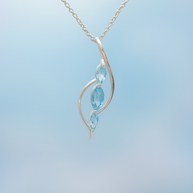 Sterling Silver Double Curve Blue Topaz Pendant Necklace – 18” Trace Chain