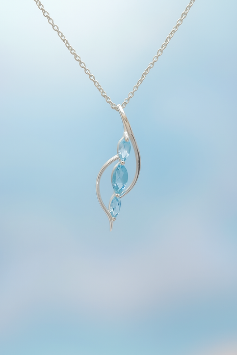 Sterling Silver Double Curve Blue Topaz Pendant Necklace – 18” Trace Chain