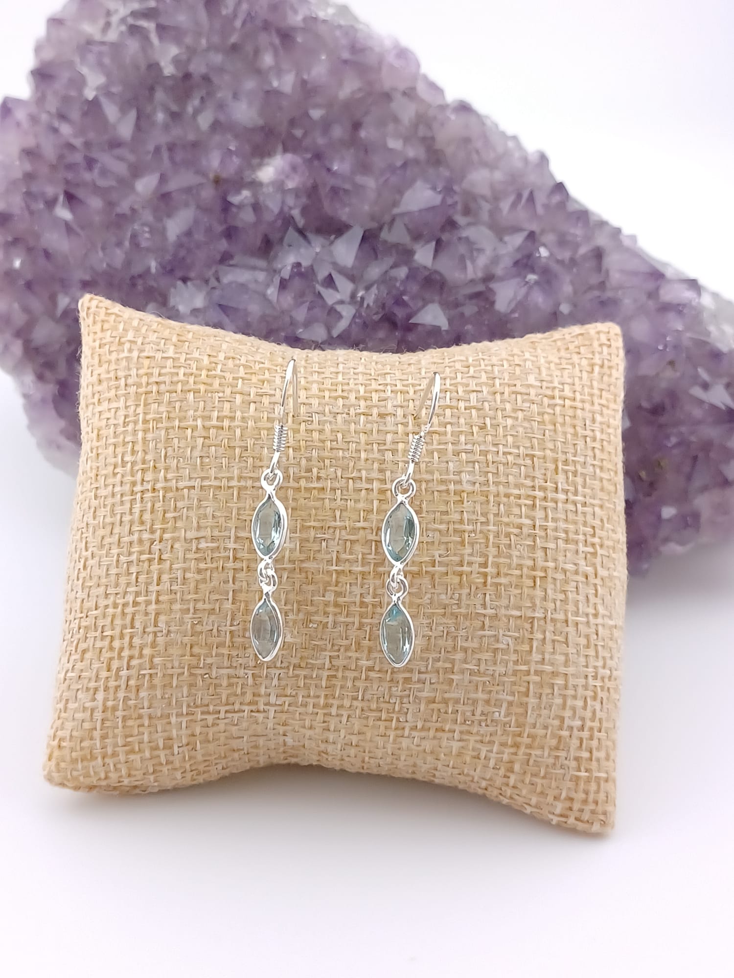 Sterling Silver Double Drop Marquise Blue Topaz Earrings