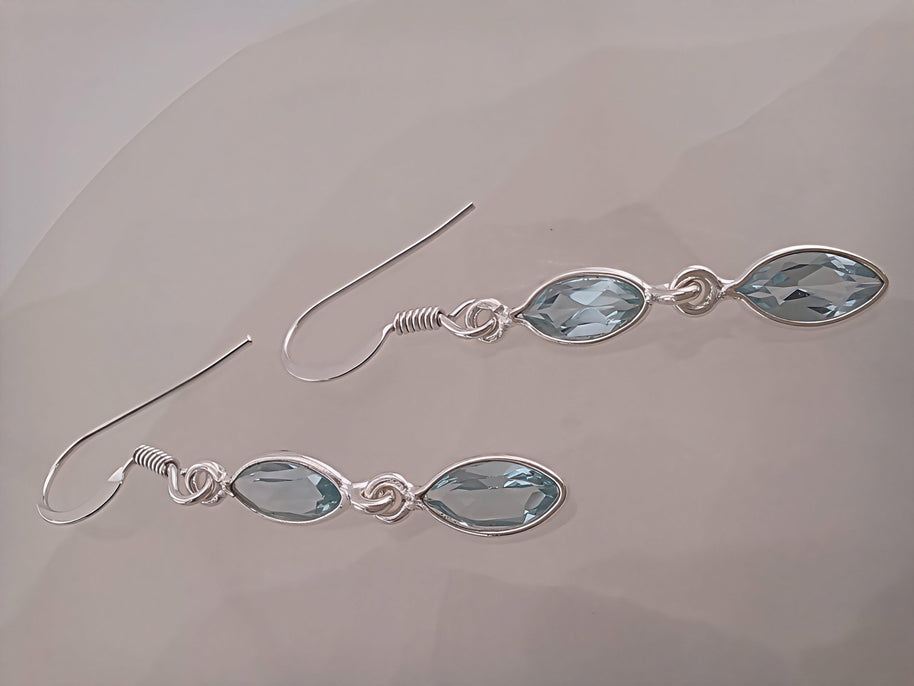 Sterling Silver Double Drop Marquise Blue Topaz Earrings