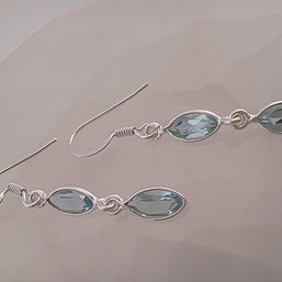 Sterling Silver Double Drop Marquise Blue Topaz Earrings