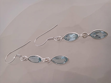 Sterling Silver Double Drop Marquise Blue Topaz Earrings