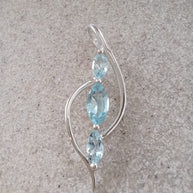 Sterling Silver Double Curve Blue Topaz Pendant Necklace – 18” Trace Chain