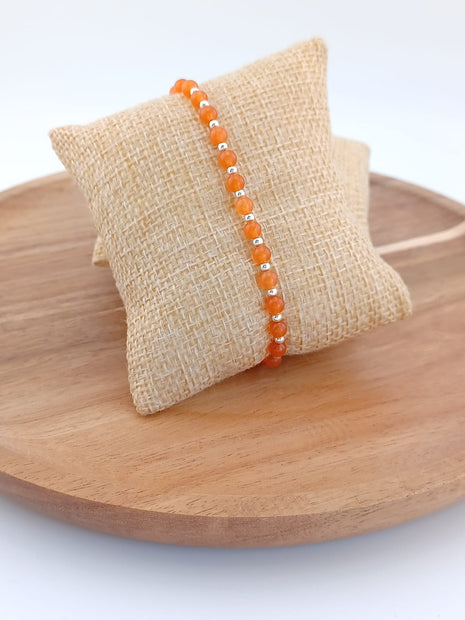 Carnelian and Sterling Silver Bead Bracelet with Teardrop Accent