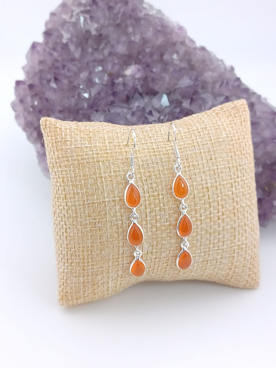 Sterling Silver Triple Teardrop Carnelian Earrings