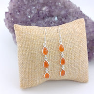 Sterling Silver Triple Teardrop Carnelian Earrings