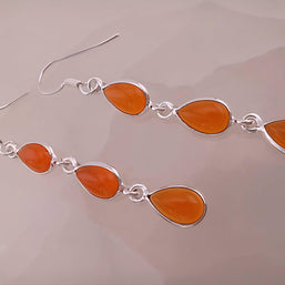 Sterling Silver Triple Teardrop Carnelian Earrings