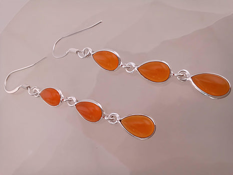 Sterling Silver Triple Teardrop Carnelian Earrings