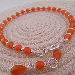 Carnelian and Sterling Silver Bead Bracelet with Teardrop Accent