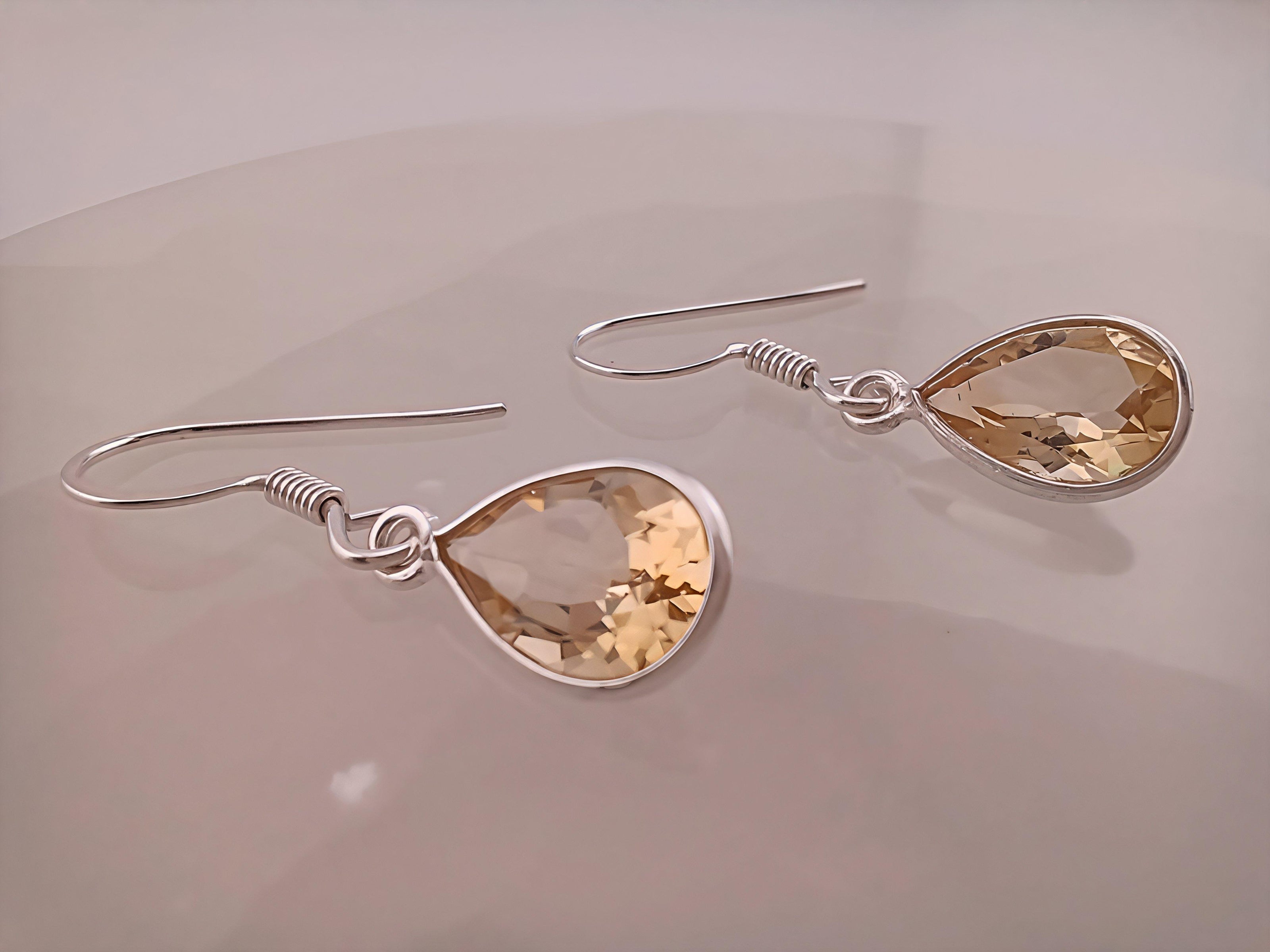 Sterling Silver Citrine Teardrop Earrings