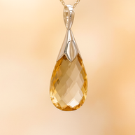 Sterling Silver Large Faceted Citrine Drop Pendant Necklace – 18” Trace Chain