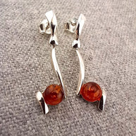Sterling Silver Cognac Amber Drop Stud Earrings
