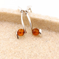 Sterling Silver Cognac Amber Drop Stud Earrings
