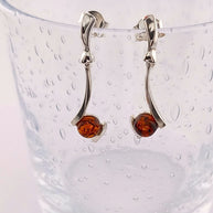 Sterling Silver Cognac Amber Drop Stud Earrings