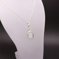 Sterling Silver Double Helix Moonstone Pendant - 18” Trace Chain