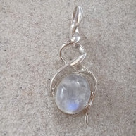 Sterling Silver Double Helix Moonstone Pendant - 18” Trace Chain