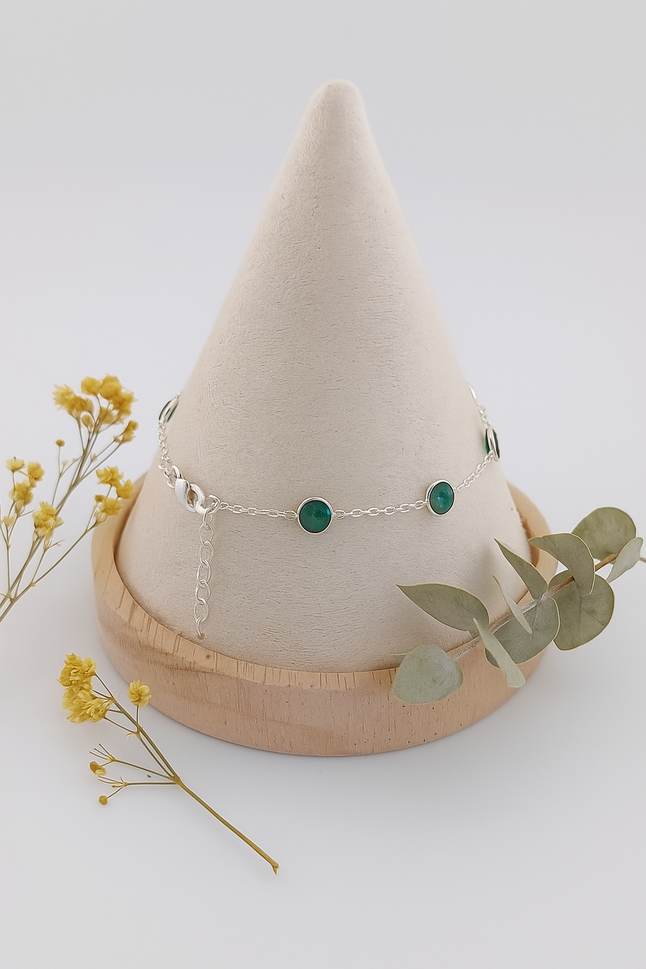 Emerald Quartz Double Centre Link Sterling Silver Bracelet