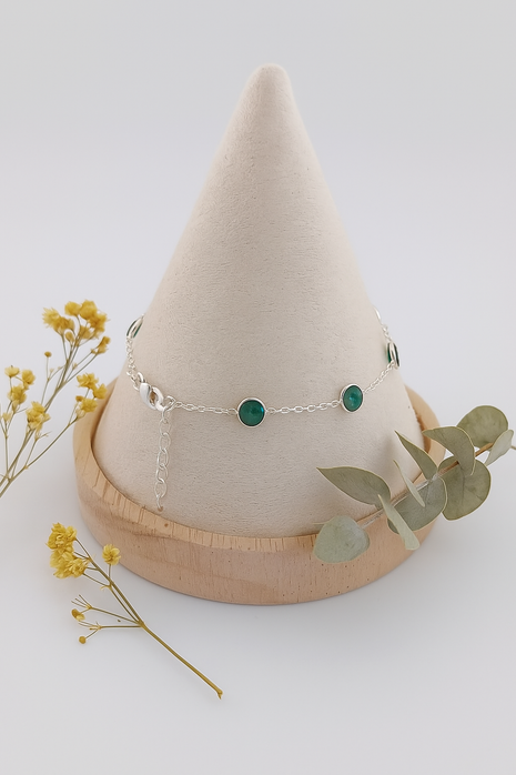 Emerald Quartz Double Centre Link Sterling Silver Bracelet