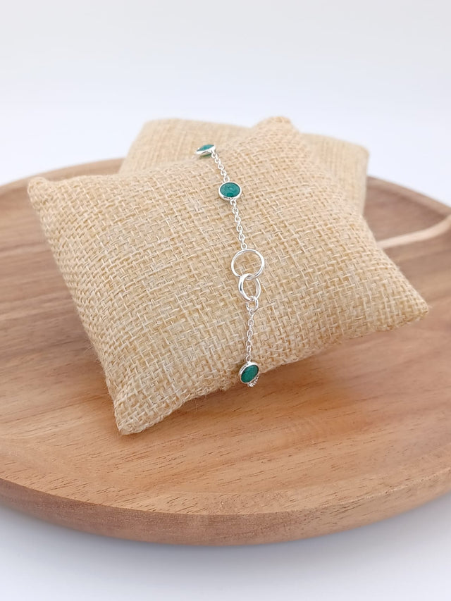 Emerald Quartz Double Centre Link Sterling Silver Bracelet
