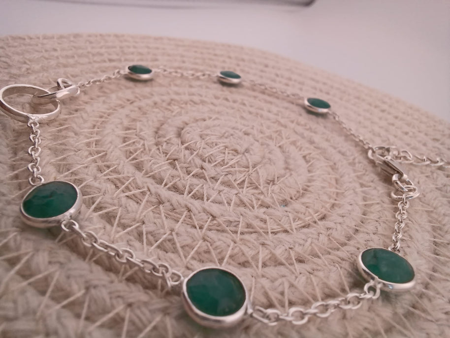 Emerald Quartz Double Centre Link Sterling Silver Bracelet