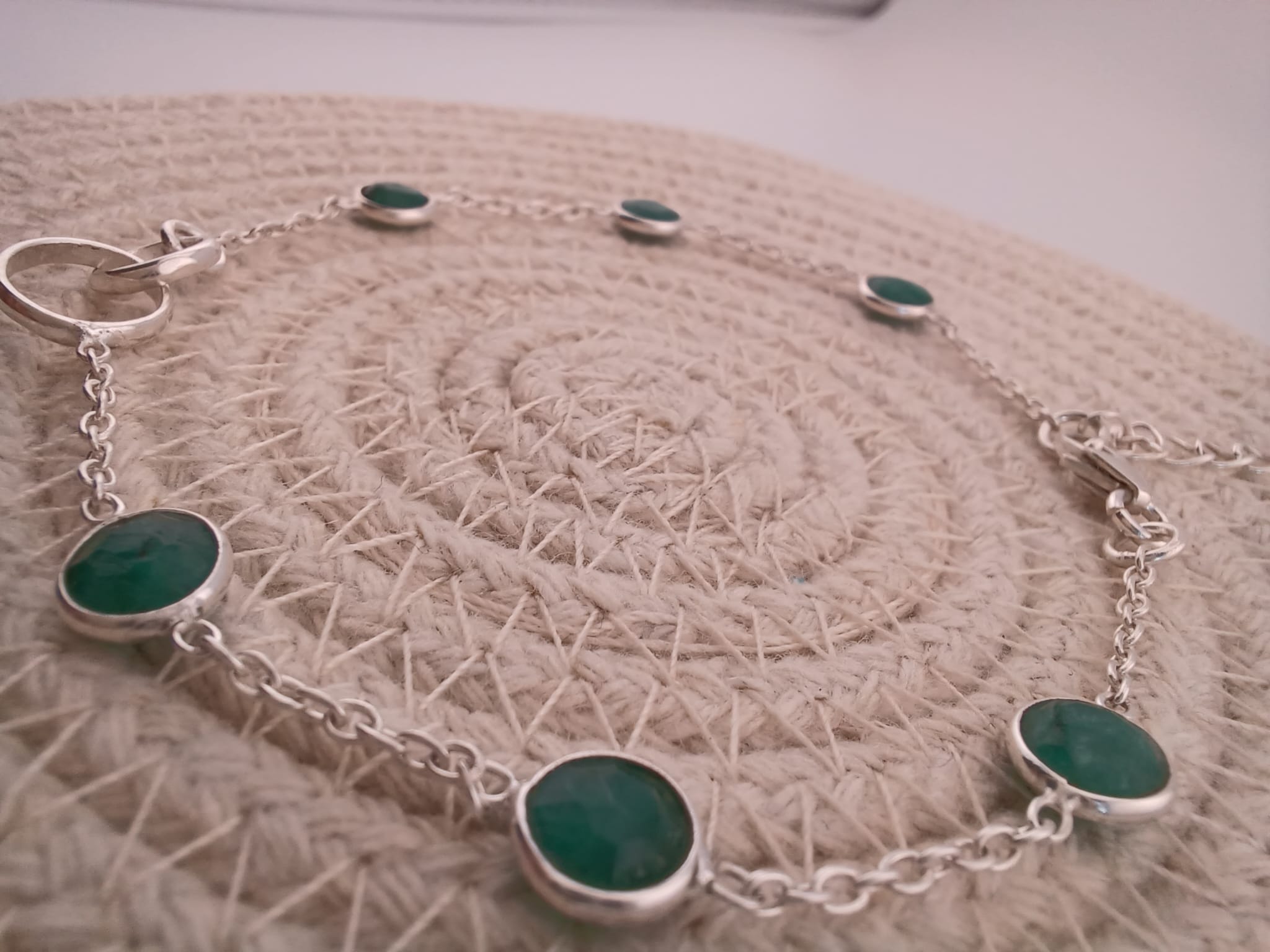 Emerald Quartz Double Centre Link Sterling Silver Bracelet