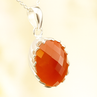 Sterling Silver Faceted Carnelian Pendant Necklace – 18” Trace Chain