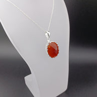 Sterling Silver Faceted Carnelian Pendant Necklace – 18” Trace Chain