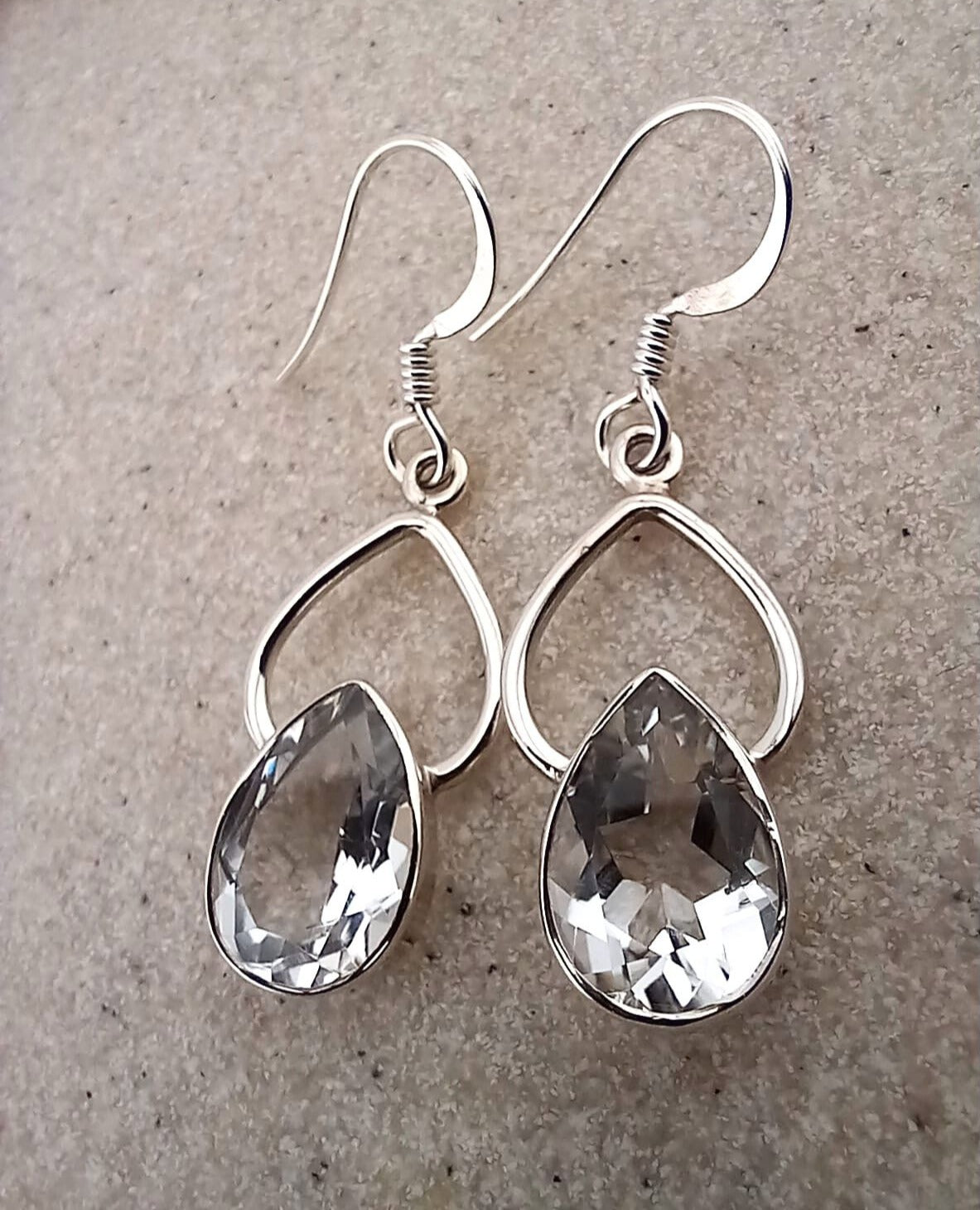 Sterling Silver Faceted Clear Quartz Teardrop Drop Earrings