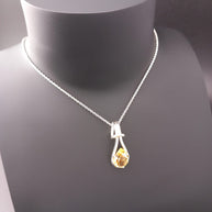 Sterling Silver Faceted Citrine Teardrop Pendant Necklace – 18” Trace Chain