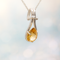 Sterling Silver Faceted Citrine Teardrop Pendant Necklace – 18” Trace Chain