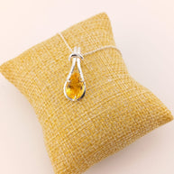 Sterling Silver Faceted Citrine Teardrop Pendant Necklace – 18” Trace Chain