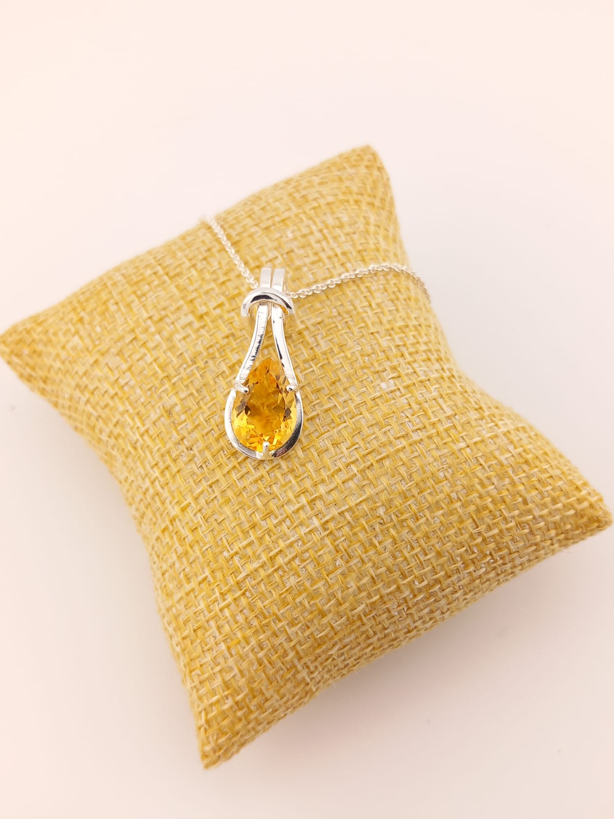 Sterling Silver Faceted Citrine Teardrop Pendant Necklace – 18” Trace Chain