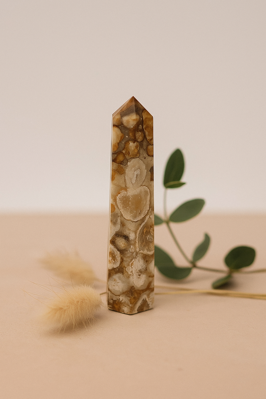 Small Polished Flower Agate Crystal Tower
