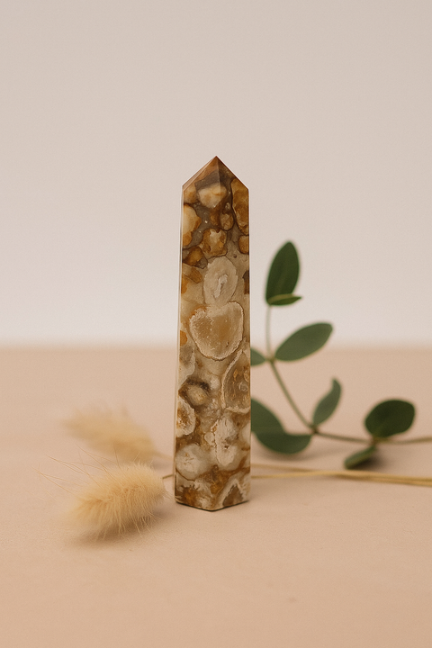 Small Polished Flower Agate Crystal Tower