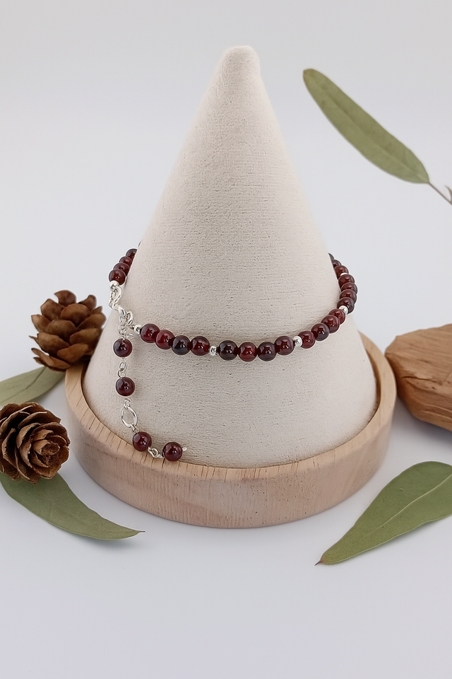 Garnet and Sterling Silver Beaded Bracelet