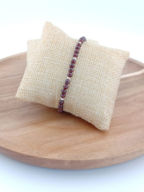 Garnet and Sterling Silver Beaded Bracelet