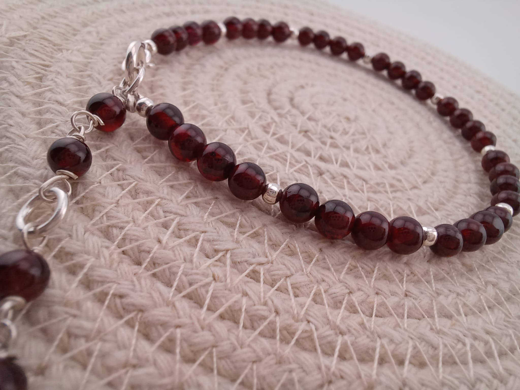 Garnet and Sterling Silver Beaded Bracelet