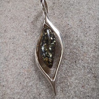 Sterling Silver Green Amber Flame Pendant Necklace – 18” Trace Chain