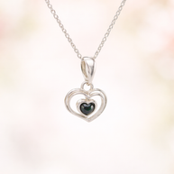 Sterling Silver Green Amber Heart Pendant Necklace – 18” Trace Chain