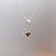 Sterling Silver Green Amber Heart Pendant Necklace – 18” Trace Chain