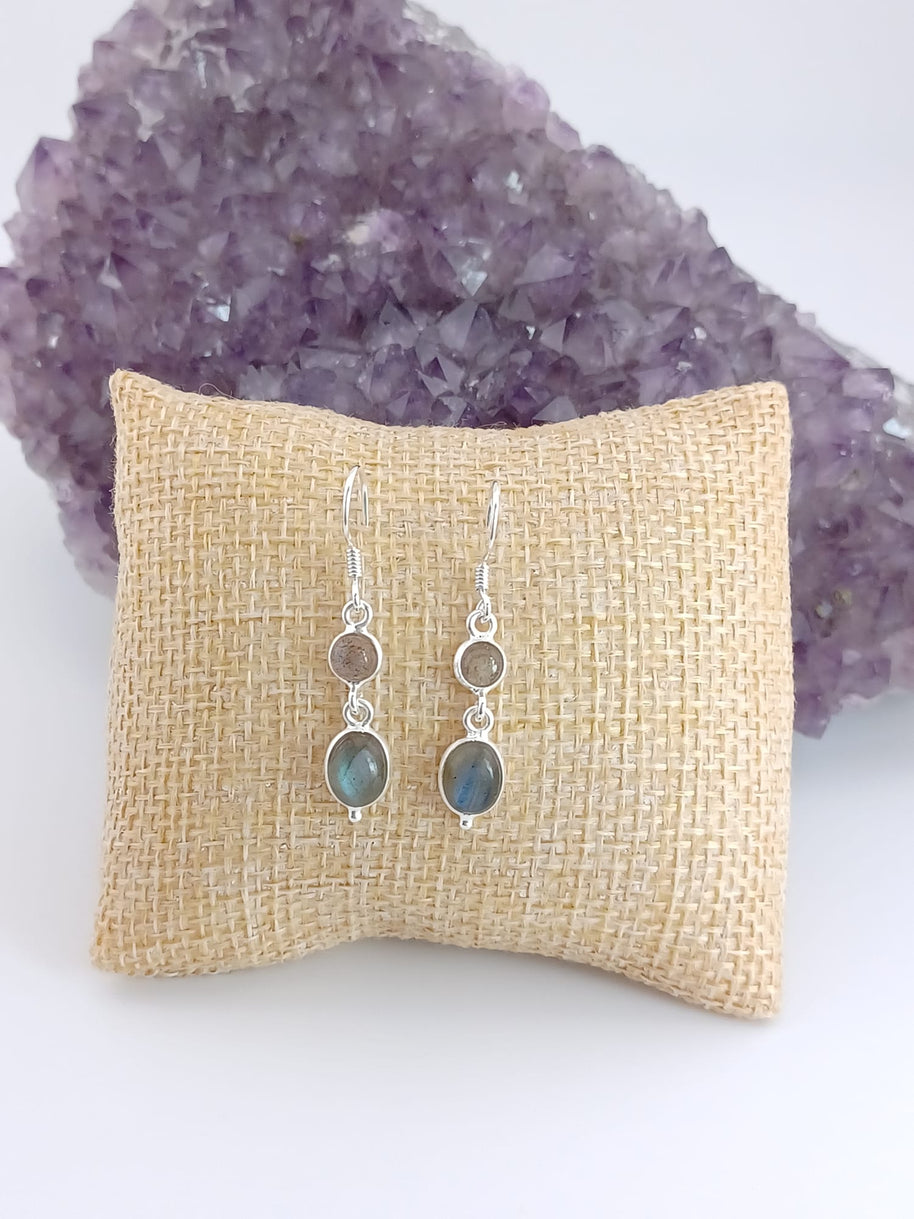 Sterling Silver Labradorite Round & Oval Cabochon Earrings