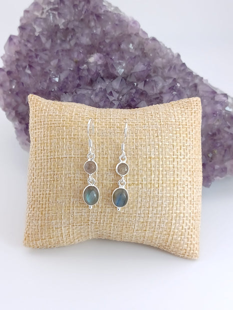 Sterling Silver Labradorite Round & Oval Cabochon Earrings