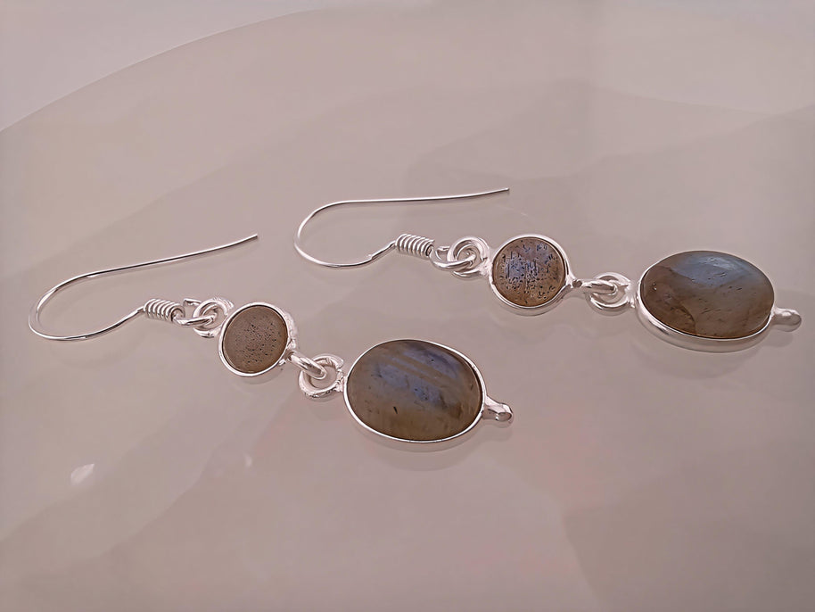 Sterling Silver Labradorite Round & Oval Cabochon Earrings