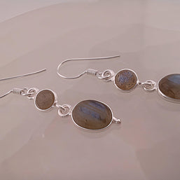 Sterling Silver Labradorite Round & Oval Cabochon Earrings