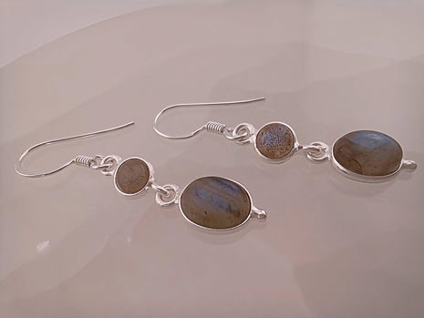 Sterling Silver Labradorite Round & Oval Cabochon Earrings