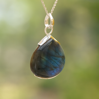 Sterling Silver Labradorite Pendant Necklace – 18” Trace Chain