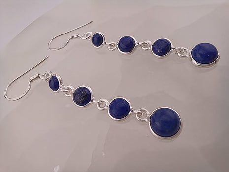 Sterling Silver Triple Circle Lapis Lazuli Earrings