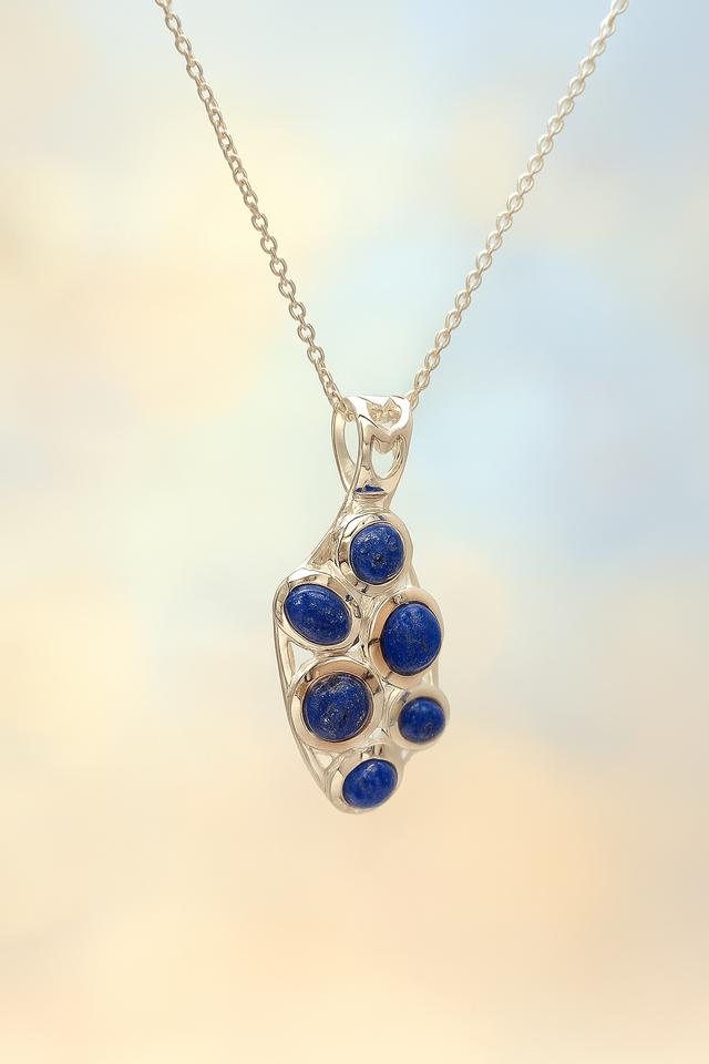 Sterling Silver Lapis Lazuli Pendant Necklace – 18” Trace Chain