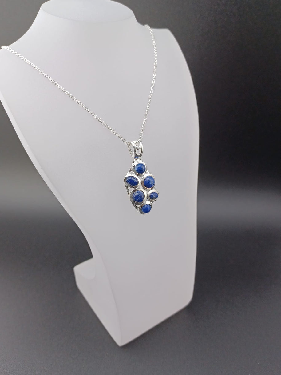 Sterling Silver Lapis Lazuli Pendant Necklace – 18” Trace Chain
