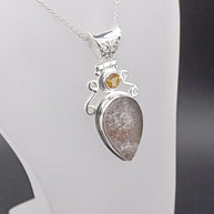 Sterling Silver Lepidocrocite & Citrine Pendant Necklace – 18” Trace Chain